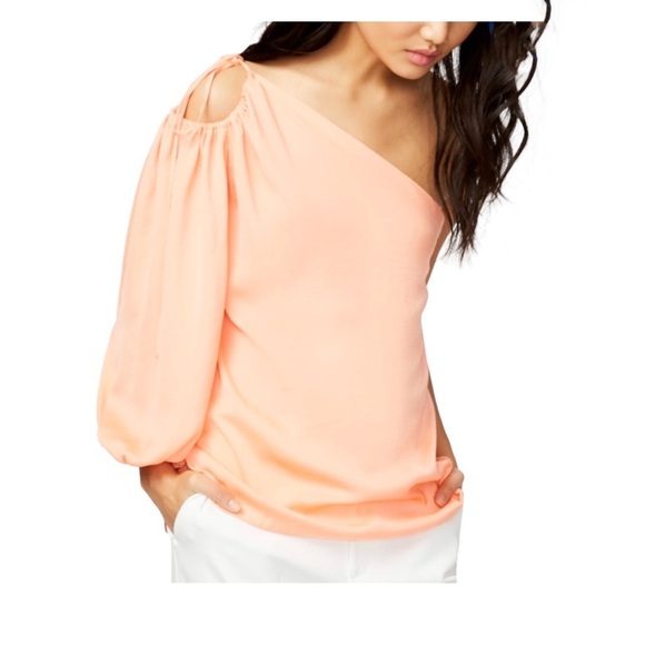 Rachel Roy Soirée one shoulder grapefruit blouse S - Picture 1 of 6
